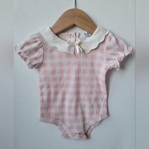Pink Gingham Baby One-Piece Bodysuit with Peter Pan Collar
